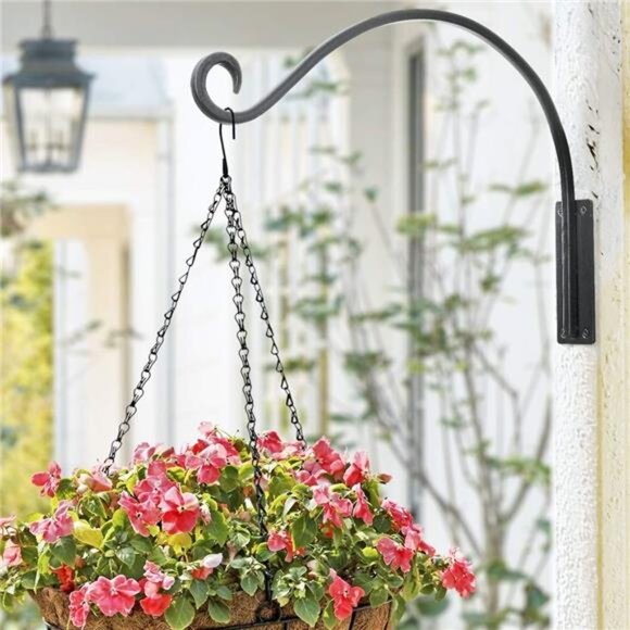 Heavy Duty Plant Hanger Bracket (16"/Black) Outdoor Hand-Forged Hanging Plant - Picture 3 of 7